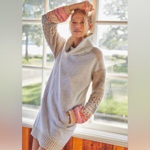 Anthropologie Daily Practice Cozy Cowl Neck Tunic Dress Crochet Sleeves Small